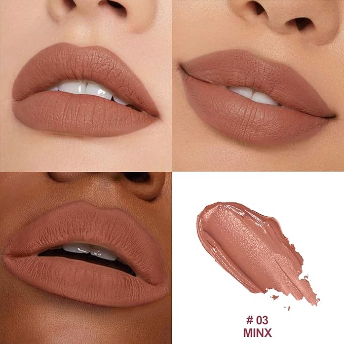 O'CHAIN Nude Matte Lipstick, Long Lasting Full Coverage Non-Transfer Lipstick for Women Infused with Jojoba Oil and Vitamin E, Cruelty-Free & Vegan (03 MINX) 0.12 Oz