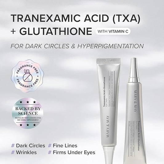 Mary&May Glutathione Eye Cream Special Set - Powerful Antioxidant, Reduces Dark Circles in the Eye, Improve Uneven Skin Tone with Vitamin C, 1.01 oz.+ Mini 0.4oz 2 Pack
