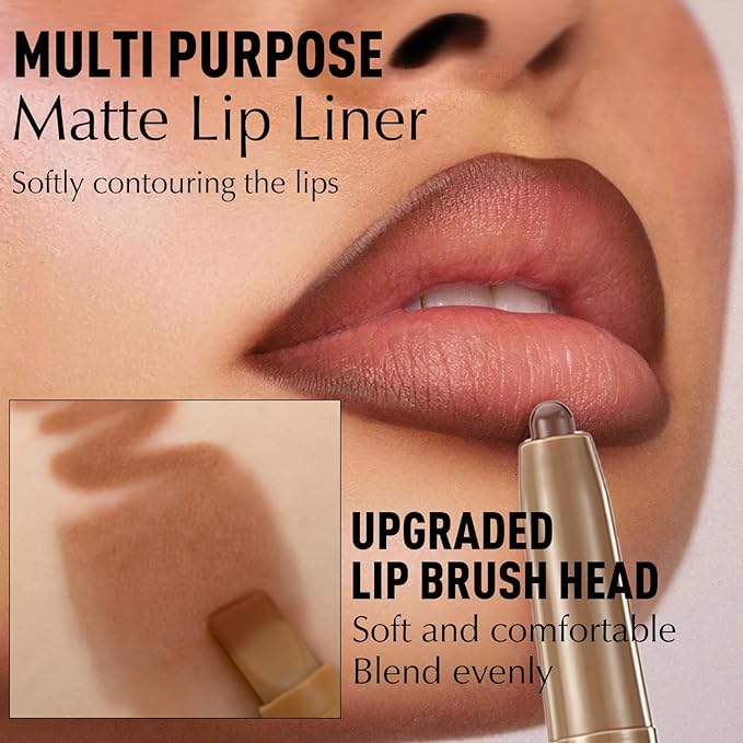 Brown Lip Liner and Gloss Kit, Matte Lip Liner Pencil with Silicone Brush for Lips Contour, Moisturizing Lightweight Non-Sticky Lip Gloss for Women High Shine Liquid Lipstick Makeup, Set C8