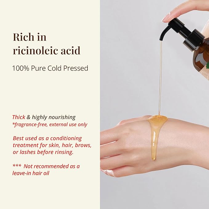 100% Pure Castor Oil – Cold-Pressed Carrier Oil for Hair, Skin, Scalp & Lashes – Nourishing Oil for Hot Oil Treatment, Brow & Nail Care, Thick Texture for Deep Moisture, 236ml / 8 fl oz