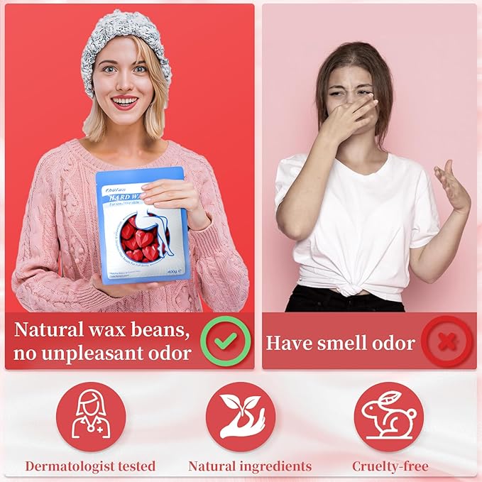 Chulan Hard Waxing Beads, 1000g/2.2lb Wax Beads for Sensitive Skin Bikini Brazilian Hair Removal, Fragrance Allergen Free Cute Red Heart Shape Wax Bean for Legs, Facial, Coarse, Short Hair
