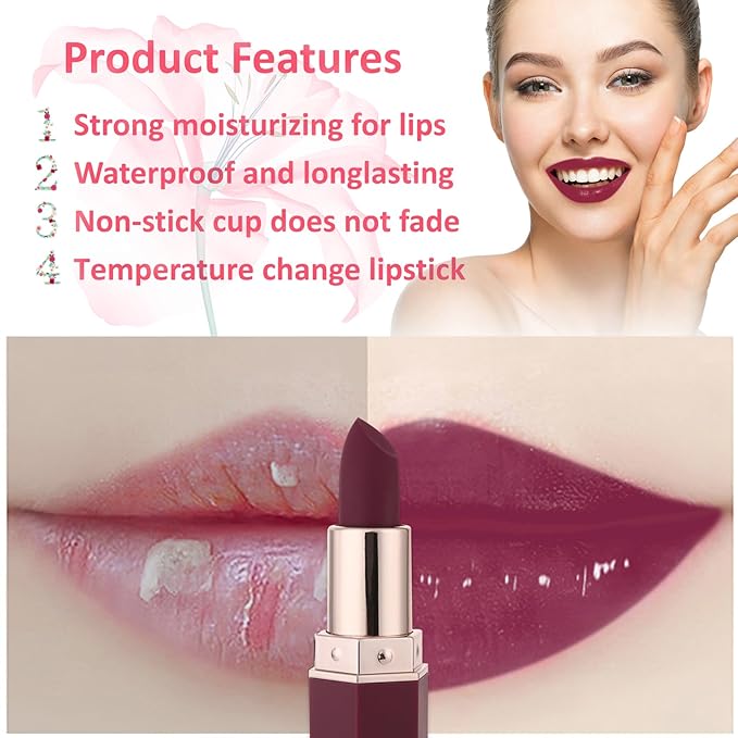 1 Pack Crystal Flower Jelly Lipstick,Magic Color Changing Lipstick,PH Clear Temperature Color Changing Lip Gloss,Lip Balm,Long Lasting Nourishing Moisturizing Lip Stick Set H06