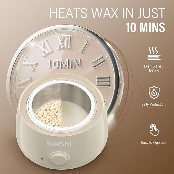 KeShi Waxing Kit, Painless Hair Removal Wax Warmer with 6 Bags Hard WaxBeans for Full Body, Legs, Face, Eyebrows & Bikini— Ideal for Both Women & Men(Cream)