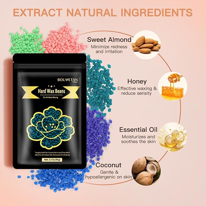 Hard Wax Beads, 2.2lb Wax Beans for Hair Removal, 10 Packs Multi Color Waxing Beads for Full Body, Face, Brazilian Bikini, Legs and Sensitive Skin at Home, Wax Refill for Women Men