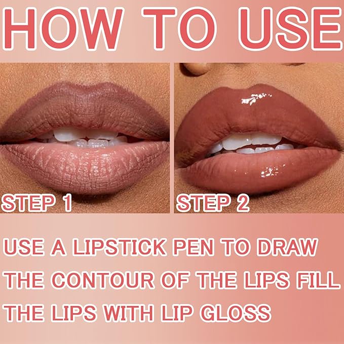 2 in 1 Dual-Ended Lip Combo Sets, Velvet Matte Brown Lip Liner Gloss Kit, Nude Lipstick, Long Lasting High Pigmented Makeup