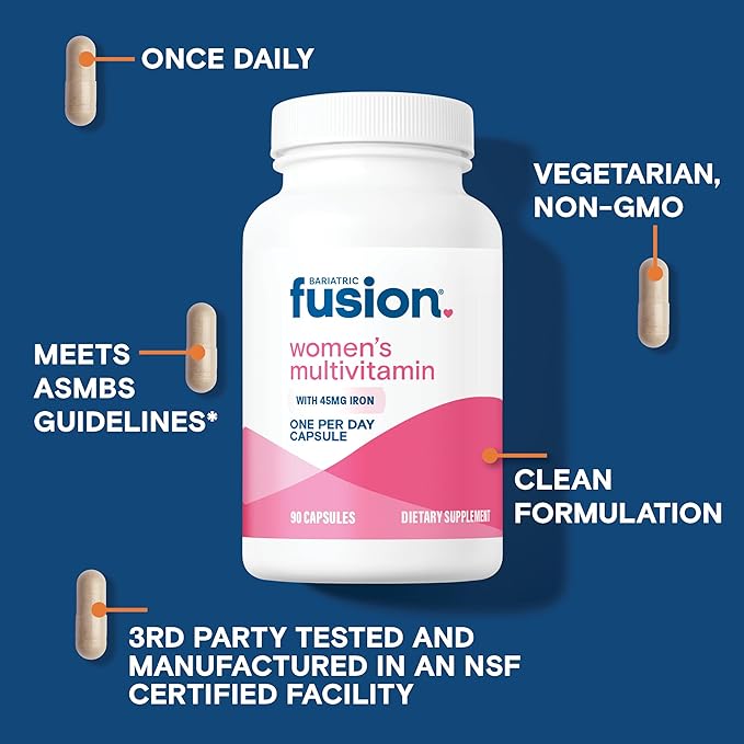 Bariatric Fusion One Per Day Bariatric Multivitamin with Iron for Women | with Hair and Nails Vitamin Blend | Gastric Bypass and Sleeve Gastrectomy | 90 Count | 3 Month Supply