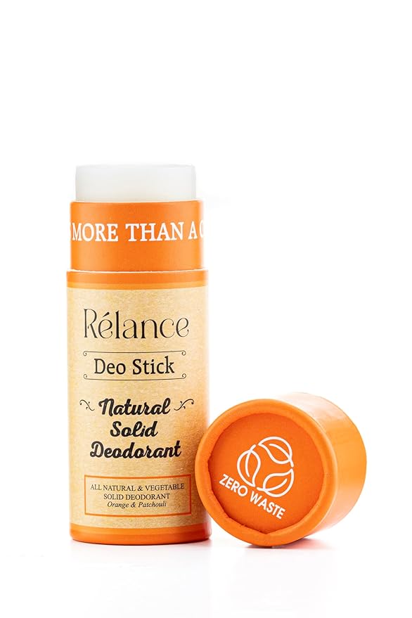 Relance Natural Solid Deodorant, Zero Waste, All Natural Vegetable, Eucalyptus and Orange Patchouli Scents, with Eco-Conscious Packaging (Orange)