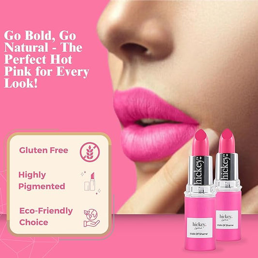 Hickey Lipstick Walk of Shame Organic Hot Pink Lipstick Refill - Long Lasting Lipstick for Women - Hydrating & Moisturizing Shade, Lip Color for Women, Gluten-Free & Vegan with Highly Pigmented