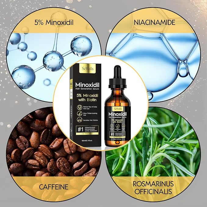5% Minoxidil Hair Growth Serum Oil For Men and Women, Biotin Hair Serum, Safest Hair Regrowth Treatment, Prevent Scalp Hair Loss 60ml / 2.11 fl.oz