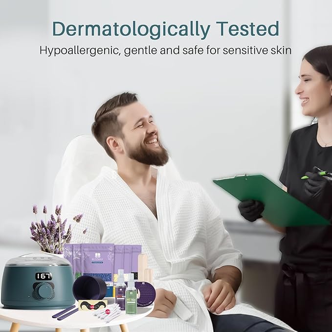 BLITZWAX Back and Nose Waxing Kit for Men, Hard Wax Warmer for Brazilian, Body and Face, At Home Hair Removal Kit, Beginner Friendly, Quick Heating, 93 Accessories, Blue Spruce