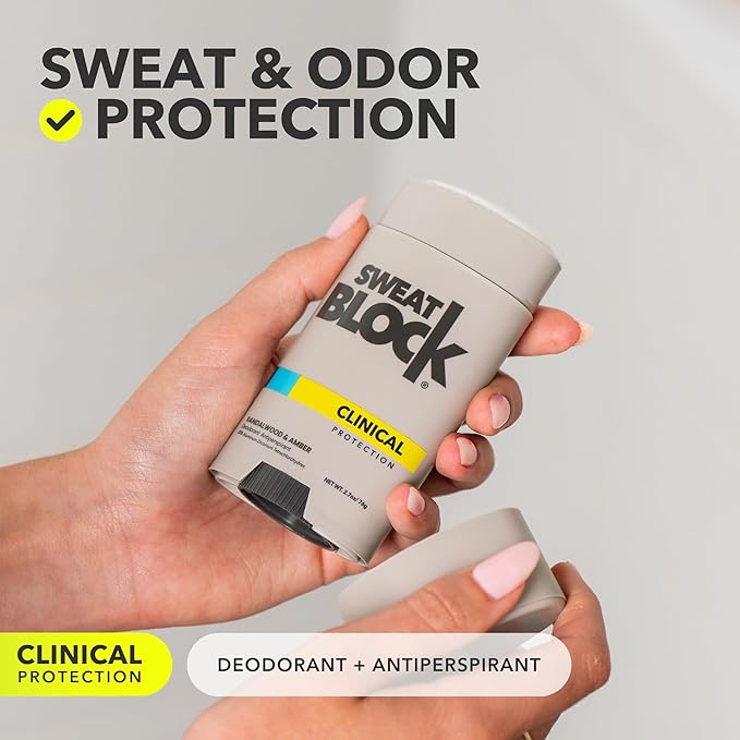 SweatBlock Clinical Strength Deodorant and Antiperspirant for Men and Women Sandalwood & Amber Scent 2 Pack 48 Hour Protection Against Odor & Excessive Sweat Ideal for Active Lifestyles and Daily Use