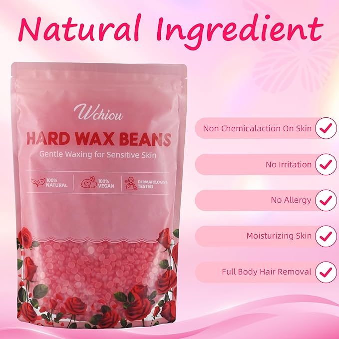 Wax Beads,1.2lb Hard Wax Beads for Hair Removal, Sensitive Skin with Rose Formula, For Face, Eyebrow, Leg, Bikini, Back, Brazilian Waxing, Waxing Beads for Beginners (Coarse Body Hair Specific)