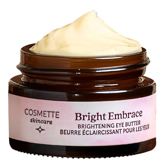 Cosmette Bright Embrace Brightening Eye Cream - Vegan Under Eye Butter for Dark Circles, Bags & Wrinkles with Niacinamide - Natural, Anti-Aging Sensitive Skin Protection for Clean Beauty, 0.5 FL Oz