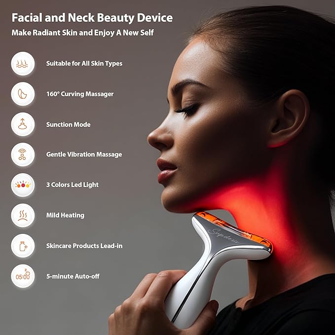 3-in-1 for Aurora Red Light for Face & Neck Beauty Massager, with Suction, Vibration, Heat, 3 Light Therapies for Skin Glow, Face Lift, Neck Firm, Black