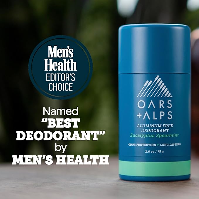 Oars + Alps Deodorant for Men & Women, Aluminum Free Deodorant for Men, Dermatologist Tested, Clean Ingredients, Vegan, Long Lasting, Odor Protection, Eucalyptus Spearmint, 2pk