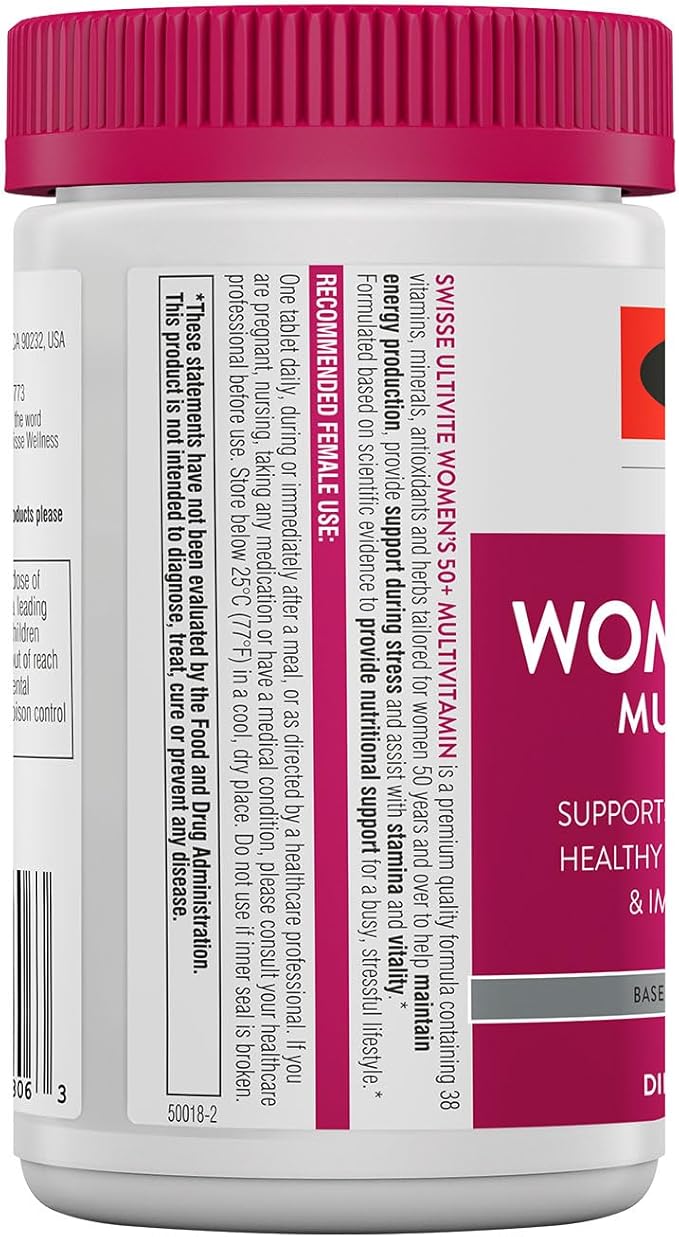 Swisse Daily Multivitamin for Women 50 and Over | 41 Vitamins, Antioxidants and Minerals + Adaptogens | Energy, Stress & Immune Support | Womens 50+ Multivitamins Supplement | 60 Tablets