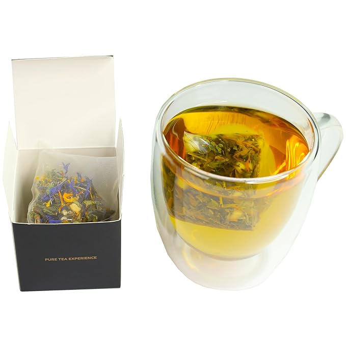 Pure And Easy Tea, Ascent Premium Tea Sampler, 15-Count Variety with 5 Caffeinated Flavors, Natural Loose Leaf Blends in BPA-Free Pyramid Bags, Gift Box, 52.5g