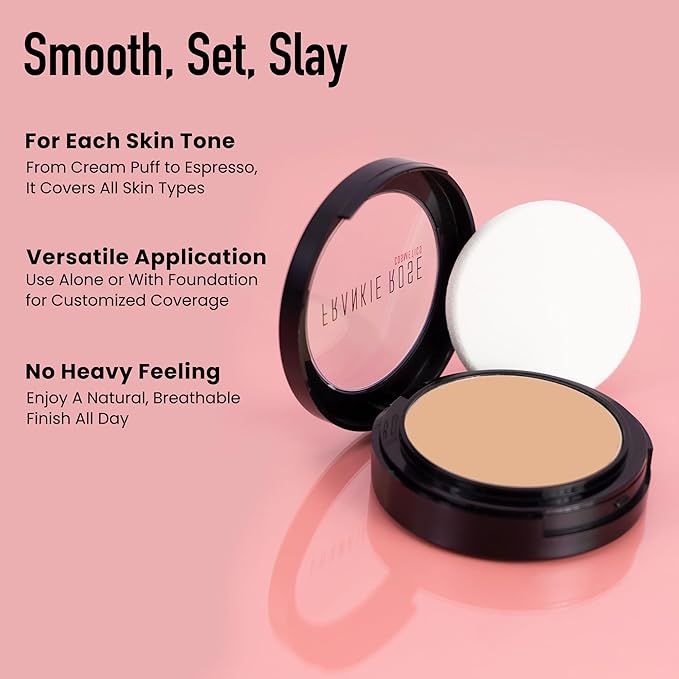 Frankie Rose Cosmetics Powder Foundation – Full Coverage Face Powder For Pores & Imperfections, Evens Out Skin Tone & Shine-Control | 58 Grams (Cream Puff)