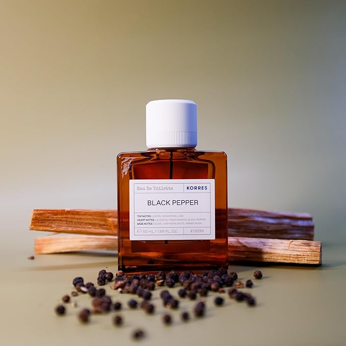 KORRES Eau De Toilette, Black Pepper Fragrance Spray With Lemon, Mandarine & Lime Notes, Lavandin Heart, Cedarwood, Cashmere & Amber Musk Base, Woody Spicy Scent For Women And Men, 1.69 Fl Oz