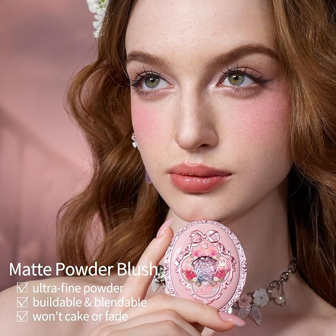 Flower Knows Midsummer Fairytales Velvet Blush,Fushia Matte Finish,Buildable & Blendable Powder Blush for cheeks,Highly Pigmented,Natural Flush for All Skin Tones(02 Dreaming Butterfly,5g)