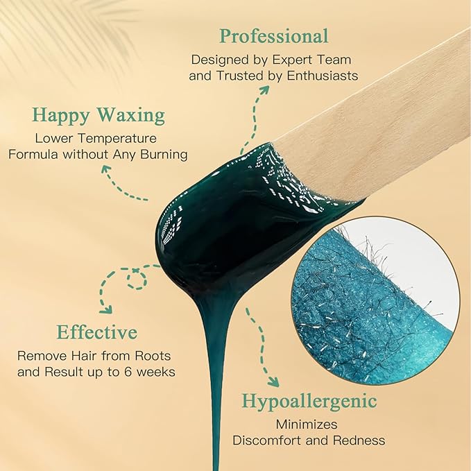 Wax Beads for Hair Removal, 1.3Lb/21oz Hard Wax for Eyebrow, Face, Bikini, Legs, Arms, Full Body Waxing with 10pcs Wax Spatulas, 6 Packs