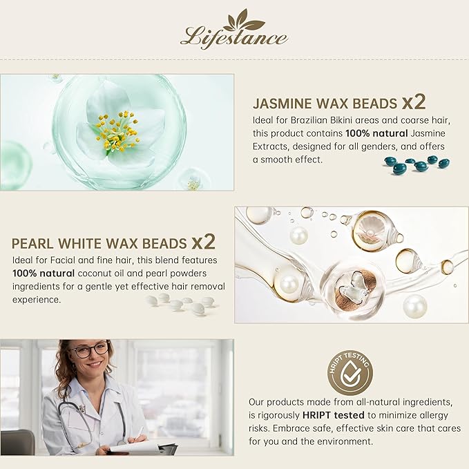 Lifestance Waxing Kit for Women & Men - White L3 Digital Warmer, Silicone Wax Pot Liner, Hair Removal Kit with 14.1oz Hard Wax Beads & Oil Spray, Professional for Home Brazilian Bikini Face Leg Body