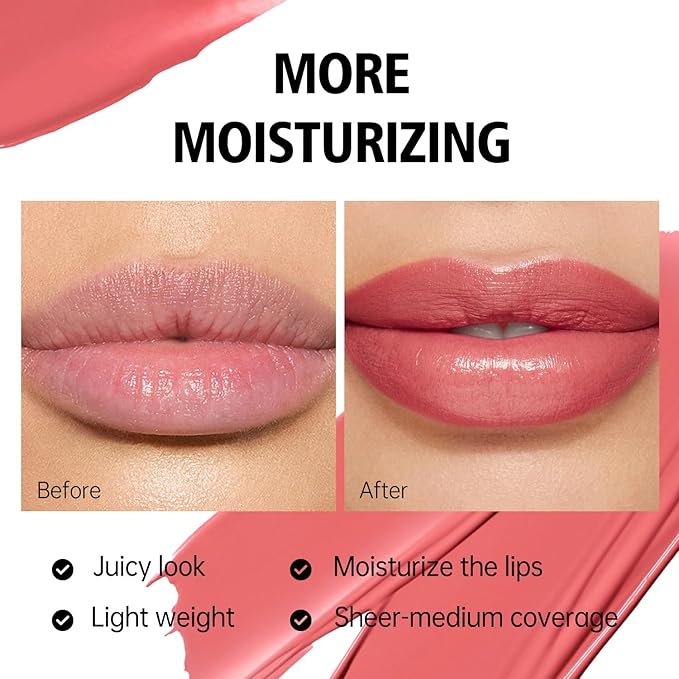 MAKI YIKA Moisture Pink Lipstick for Women Hydrate Lip Balm for Dry Cracked Lips Weightless Glossy Lip Color Juicy Finish,MA062 Pastel Pink