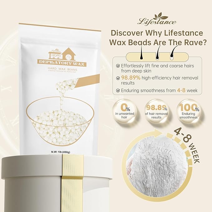 Lifestance Pearl White Waxing Beads, 1lb Unscented Coarse Hair Removal Wax Beans for Face, Eyebrow, Brazilian Bikini, Sensitive Skin at Home for Women and Men