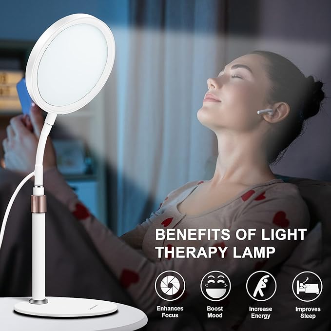 Light Therapy Lamp, UV-Free 10000 Lux Therapy Light with 3 Color Temperature Modes & Adjustable Brightness & Timer, Happy Therapy Lamp for Lift Mood
