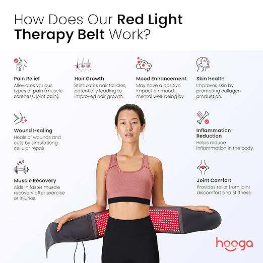hooga Red Light Therapy Wrap, Infrared Light Belt with 405 High-Efficiency LEDs, Red & Near-Infrared Light Device for Back, Neck, Shoulder, Waist, Wrist, for Men and Women