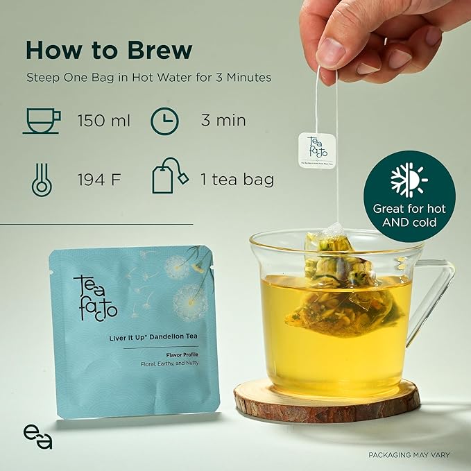 Tea Facto Liver It Up* Dandelion Tea Bags with Cassia Seeds, Ginseng, Licorice Roots, Red Date - Natural Ingredients, Zero Added Sugar, Zero Caffeine - 10 Count