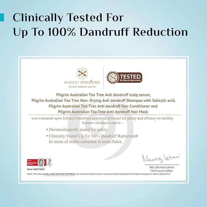 Pilgrim Anti-Dandruff Shampoo with Australian Tea Tree & Salicylic Acid | Non-Drying Itchy Scalp Treatment | Reduces Visible Flakes | Suitable for All Hair Types | 6.76 Fl Oz (200ml)