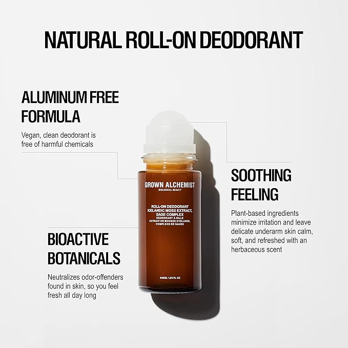 Grown Alchemist Roll-On Deodorant, Natural Aluminum Free, Icelandic Moss Extract & Sage Complex, 1.69 Ounce (50ml)