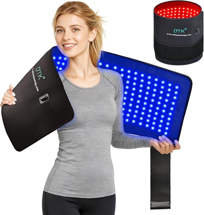 UTK 36" x 11" Blue & Red Light Therapy for Body, 330 LEDs Extra Large Near Infrared Light Therapy Pad, 470nm & 660nm & 850nm Light Blanket for Waist, Back, Belly, Knee Joint Muscle Pain Relief