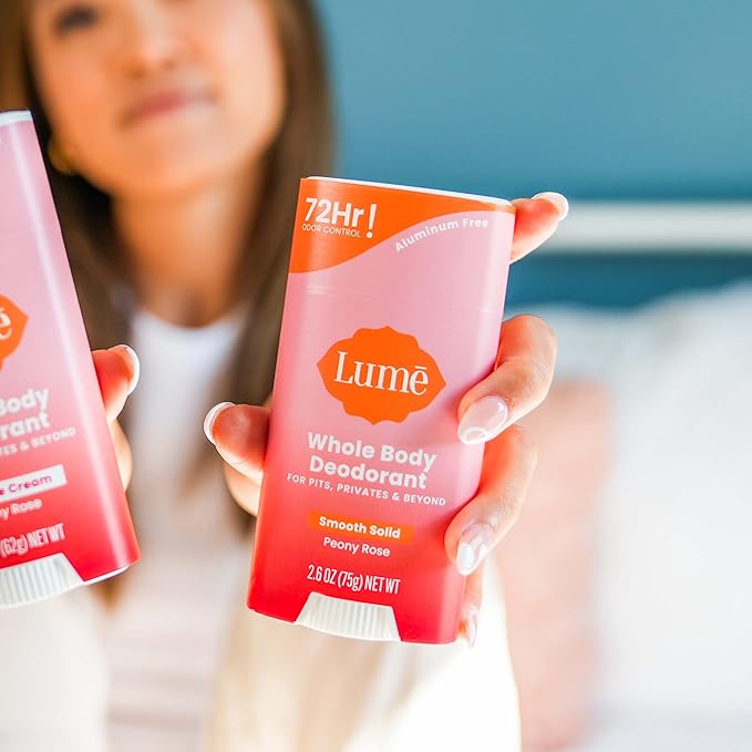 Lume Whole Body Deodorant - Smooth Solid Stick - 72 Hour Odor Control - Aluminum Free, Baking Soda Free and Skin Loving - 2.6 Ounce (Pack of 3) (Peony Rose)