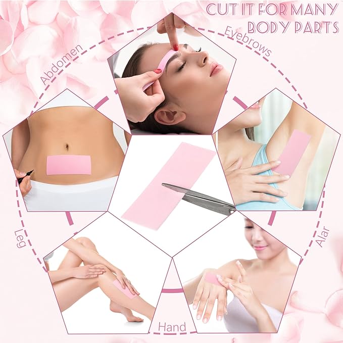 Blulu 400 Wax Strips Non Woven for All Skin Types Facial and Body Hair Removal Wax Paper Strips Epilating for Leg, Chest, Back, Intimate Area And Face 10 x 3.8 cm(Pink)