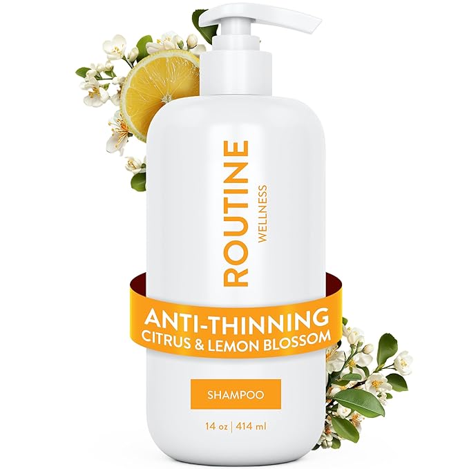 Routine Wellness Anti-Thinning Shampoo for Thinning Hair - Biotin DHT Blocker Women & Men - Color Safe Shampoo for Hair Loss & Healthy Hair - Citrus & Lemon Blossom - 14oz