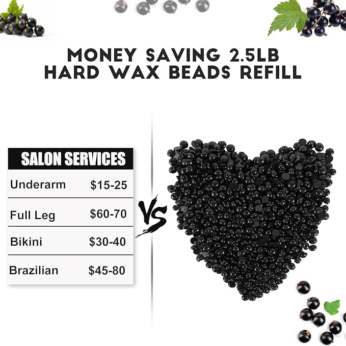 5 lb Hard Wax Bulk for Hair Removal, Gentle Rose Waxing Beads for Brazilian Bikini Waxing on Full-Body Sensitive Skin Face Leg Armpit Back Chest Coarse and Fine Hair Removal, with 10 Sticks, Black