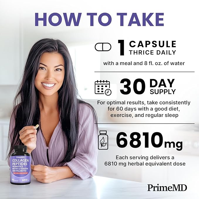 27-in-1 Hair Skin and Nails Vitamins (6810mg) with Biotin 10000mcg - Collagen Supplements for Men and Women - Keratin Supplements with Probiotics and Saw Palmetto, 90ct