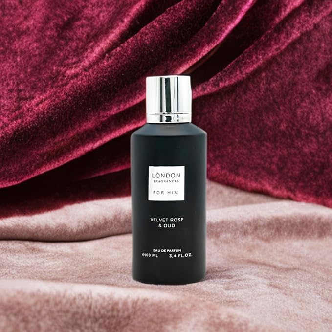 London Fragrances - Velvet Rose and Oud - Bergamot, Patchouli, Sandalwood Cologne for Men - Long Lasting Perfume for Men - 3.4 oz
