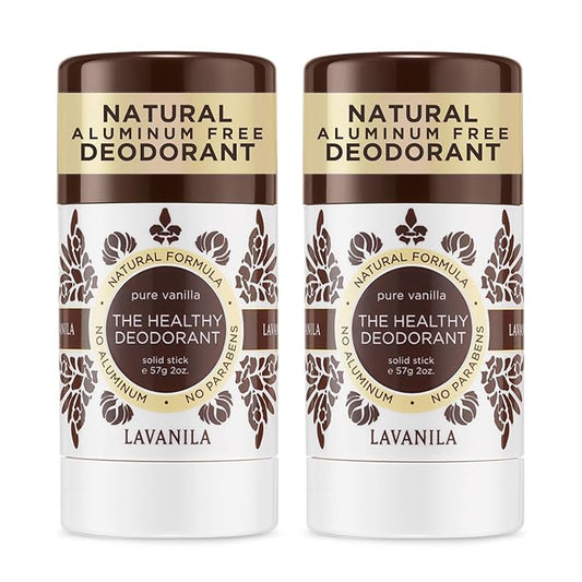 Lavanila Pure Vanilla Deodorant for Women 2-Pack (2 Oz Each) - Natural Aluminum Free Solid Stick Deodorant, Made In USA, Vegan