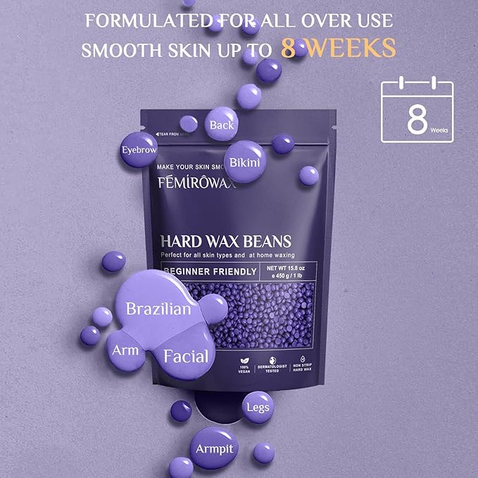 Wax Beads, 1lb Hard Wax Beans for Hair Removal Sensitive Skin with Lavender Formula Waxing Beads for Full Body Brazilian Bikini Face Eyebrow at Home Wax Refill for Women Men