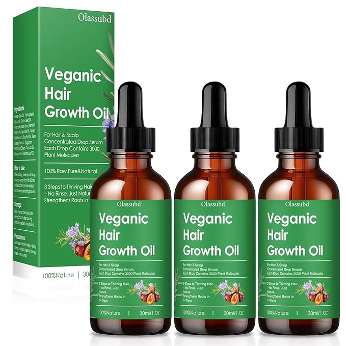 Hair Growth Oil with Rosemary Castor Oil Vegan Strengthening Formula for Thinning Hair Regrowth Treatment in Natural Vegan Hair Serum to Nourish Scalp Stimulate Follicles 3PCS for Man and Women