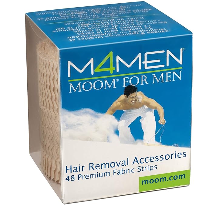MOOM for Men Organic Hair Removal Kit, 12 oz Sugar Wax with 48 Reusable Fabric Strips, Natural Ingredients