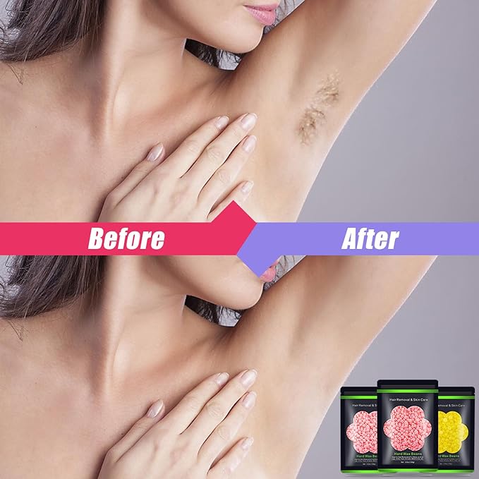 Wax Beads for Hair Removal 10.5oz (300g), Auperwel Hard Wax Beads Beans for Sensitive Skin Brazilian Waxing, Face, Bikini, Eyebrow, Legs, Painless for Women Men, 3 packs Kit with 10 Sticks