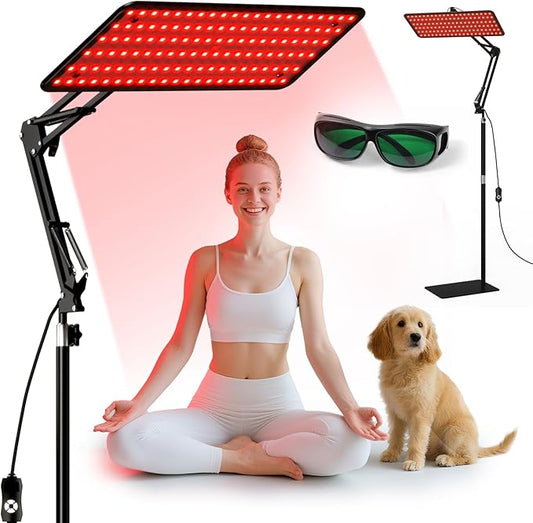 Red Light Therapy for Body and Face, 120 LED 660nm 850nm 940nm Infrared Redlight-Therapy Lamp Device with Glasses，Large Panel and Stable Stand at Home, Idea Gift for Women Mom
