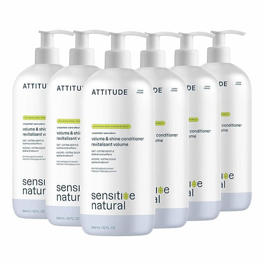 ATTITUDE Hair Conditioner for Sensitive Dry Scalp, Soothing Oat, Naturally Derived Ingredients, Dermatologically Tested, Vegan Detangler, Extra Gentle, 32 Fl Oz (Pack of 6)
