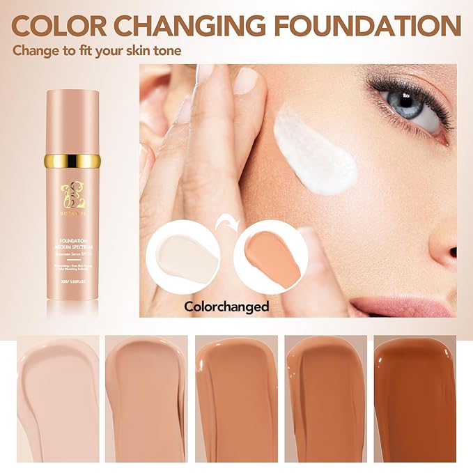 Match Cosmetics Foundation 4 in 1-Medium Spectrum,4 in 1 Cosmetics Foundation Liquid with SPF 50+, Concealer Cosmetic Lightweight Makeup, Longwearing & Waterproof for Makeup