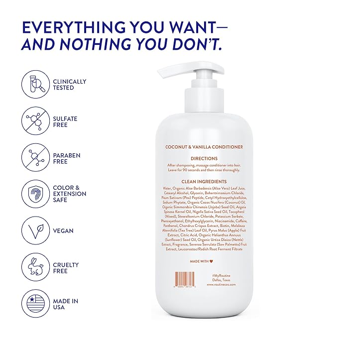 Routine Wellness Anti-Thinning Deep Conditioner for Thinning Hair - DHT Blocker for Hair Loss in Men & Women - Promotes Healthy Hair - Coconut & Vanilla 14oz