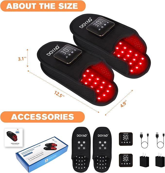 TUOB Cordless Red Infrared Light Therapy for Feet Pain Relief, Rechargeable LED Light Therapy Device for Foot, Double Side Pad Infrared Light Slipper Benefit for Feet Toes Instep Joint Pain Relief